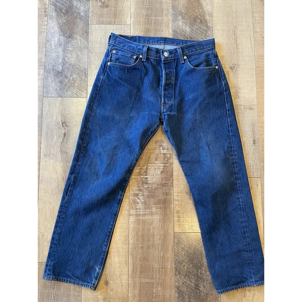 Levi's Men's 501 34x30 Original Straight Fit Jeans - Dark/ Indigo Medium Wash
